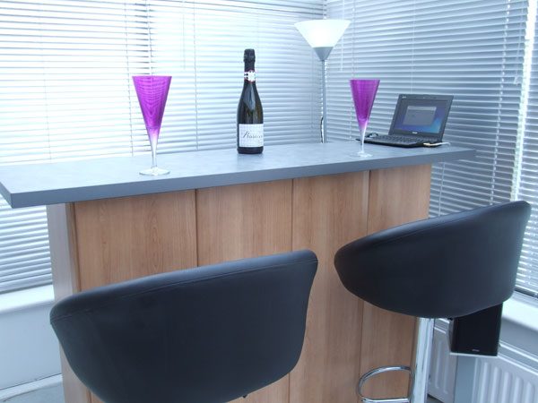 Contemporary Cherry and Steel Swirl Bar Top