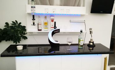 White home bar with Wall Shelving Pack